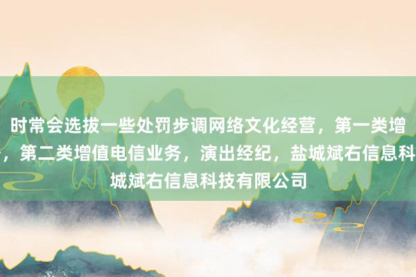 时常会选拔一些处罚步调网络文化经营，第一类增值电信业务，第二类增值电信业务，演出经纪，盐城斌右信息科技有限公司