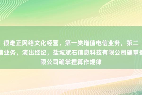 很难正网络文化经营，第一类增值电信业务，第二类增值电信业务，演出经纪，盐城斌右信息科技有限公司确掌捏算作规律